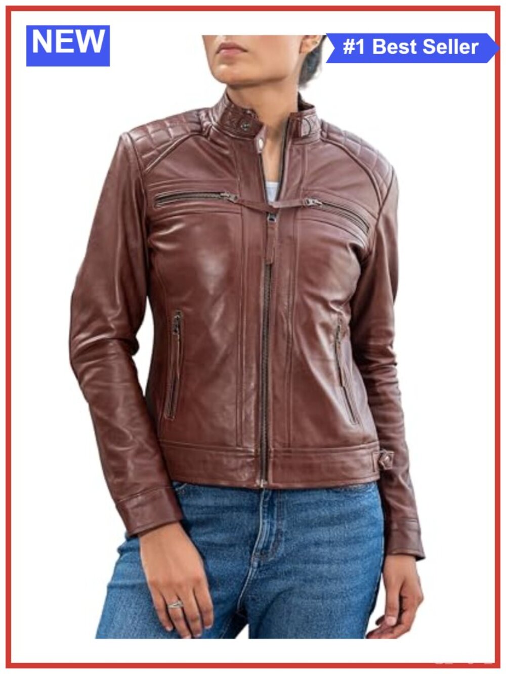 Quilted Lambskin Leather Jacket Women Cafe Racer Biker Motorcycle Jacket